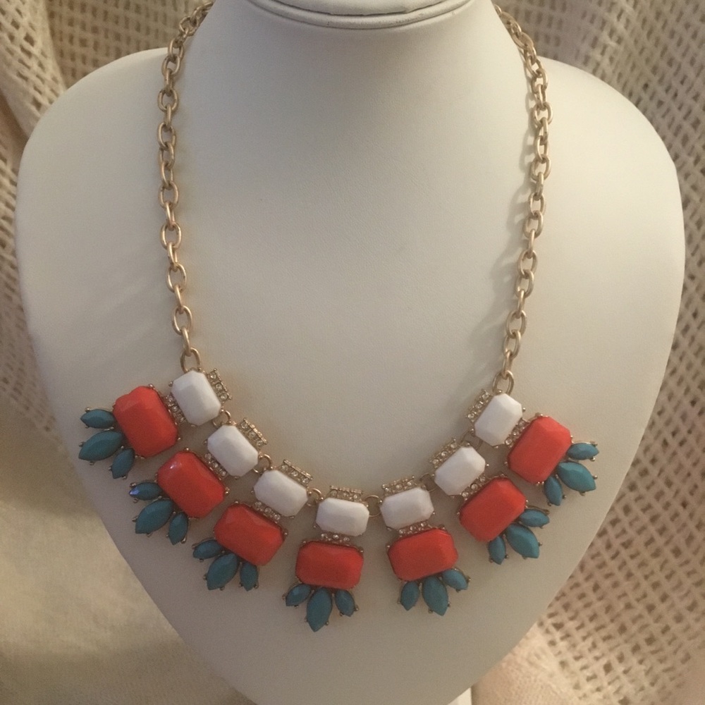 Teal, Orange & White Statement Necklace